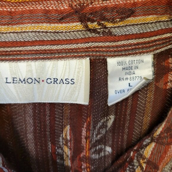 Womens Cotton Lemon Grass Long Sleeve Brown Fall Leaf Size Large - Picture 3 of 4